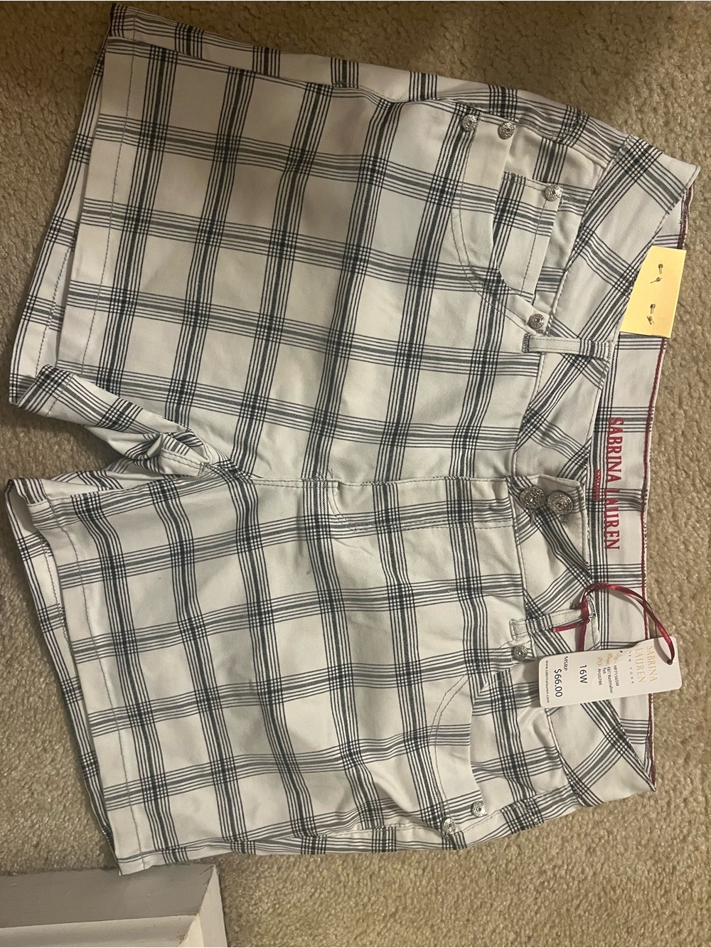 Ralph Lauren White with Navy Plaid Women's Flat Front Shorts